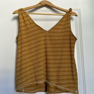 Anthropology Knit Gold Strip Double V Neck Knot Tank Size M